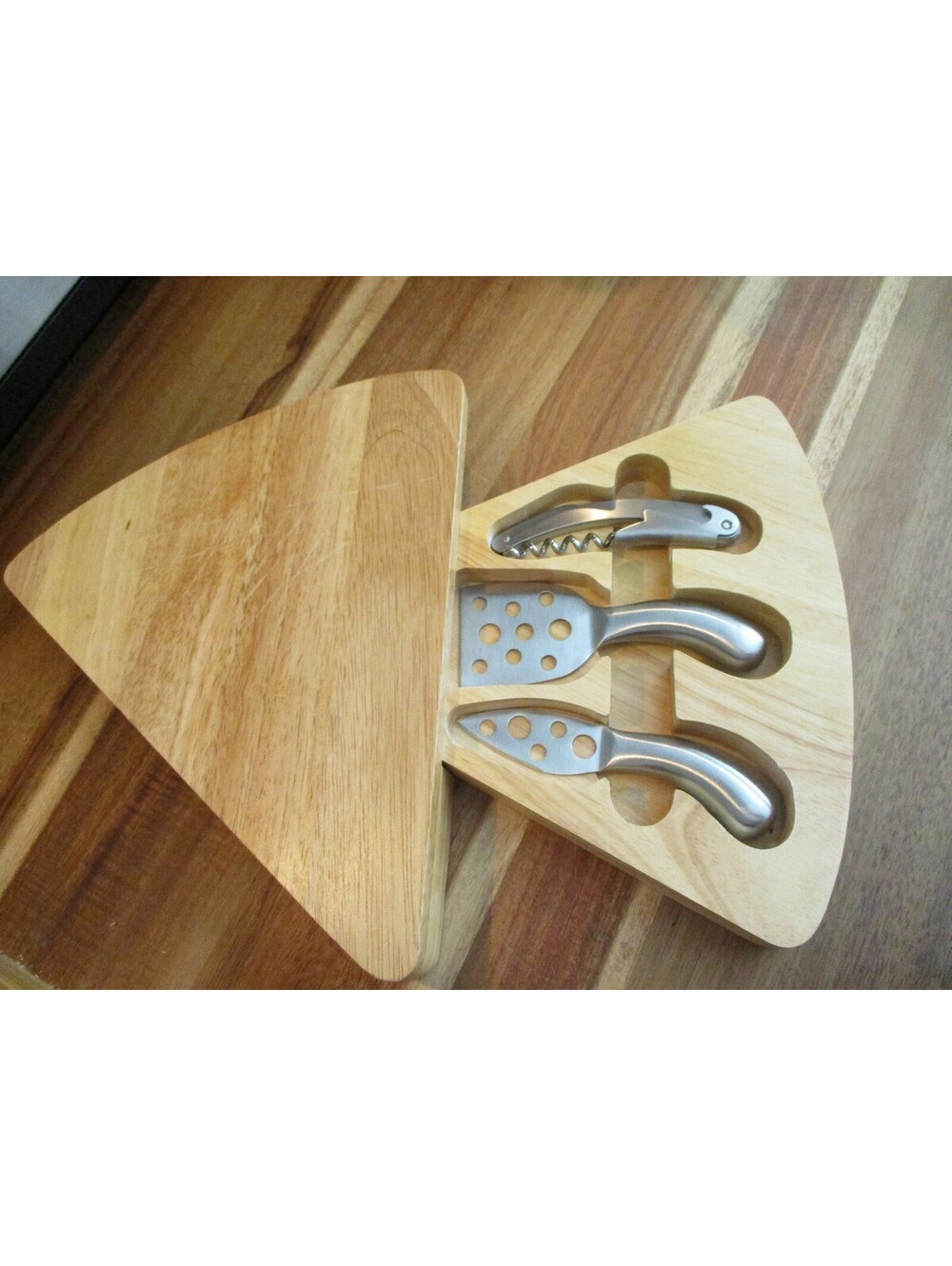 Holiday Cheese Board Gift Set Wooden Charcuterie Platter Knives Corkscrew